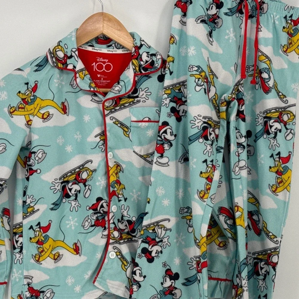 Disney Pajama Set Kids Size 8 Blue Mickey Mouse 100th Anniversary Fleece